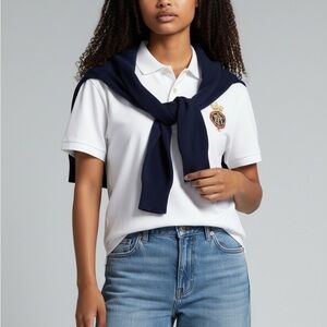 Lauren Ralph Lauren womens collared polo white emblem logo large preppy academia
